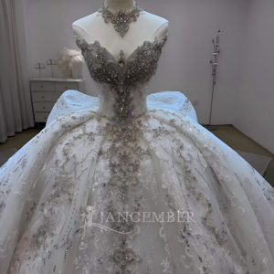 Robe de mariée élégante Lsjj146 en ivoire, style princesse, avec corsage orné de cristaux, appliques en dentelle, grand nœud et longue traîne Jancember - Product Image 6