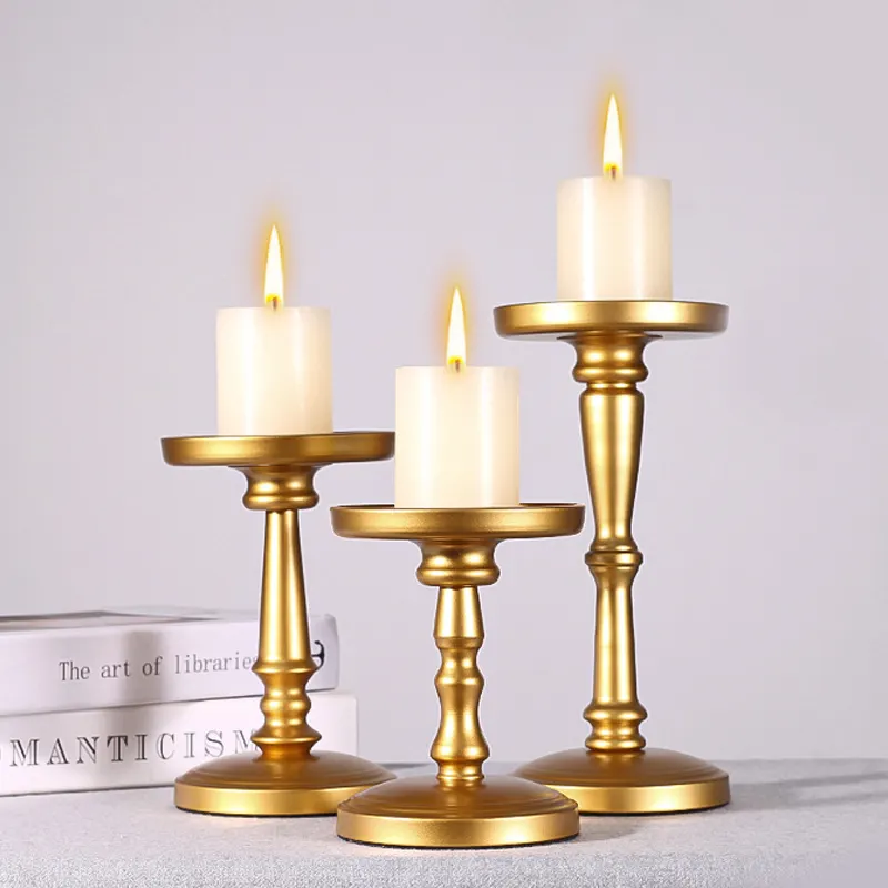 Großes modernes Set von 3 matt hohen Kerzenhalter für Tisch hochzeits feier, Gold Metall Säule Kerzen ständer für Kamin Home Decor