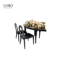 Table de salle à manger ovale noire brillante avec pieds ornés de perles, table de banquet de luxe pour mariage et événements