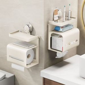HLK Porte-<span class=keywords><strong>papier</strong></span> <span class=keywords><strong>toilette</strong></span> mural moderne à <span class=keywords><strong>ventouse</strong></span> triple couche avec support téléphone sans perçage - Product Image 3