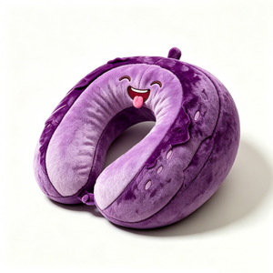 Oreiller de voyage personnalisable en forme d'aubergine mignonne, oreiller de voyage sur le thème de la nourriture, oreiller de voyage aubergine visage souriant - Product Image 1