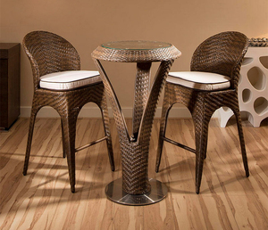 Tables et chaises de bar hautes de luxe ensemble de salle à manger de restaurant en rotin pour mobilier de jardin en plein air table à manger et chaises ensemble de bistro - Product Image 4