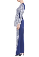 Ensemble moderne en dentelle 2 pièces à manches longues avec ourlet festonné, tenue formelle musulmane, Baju Kurung Malaisie, vêtement ethnique festif