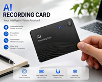 Carte Enregistreur Vocal IA Carrée Mince Portable Intelligente pour Réunions avec 2+1/4+1 Microphones, Transcription Audio Voix-Texte, Type C