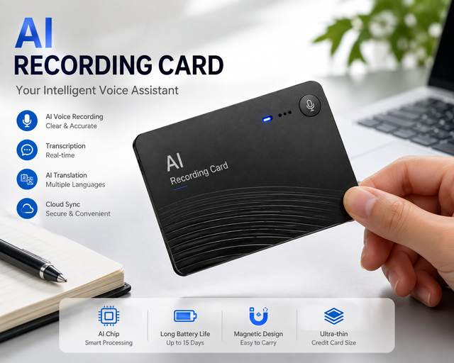 AI Voice Recorder Card Square Slim Portable Smart Meeting Recorder 2+1/4+1 Microphone Voice to Text Audio Transcription Type c
