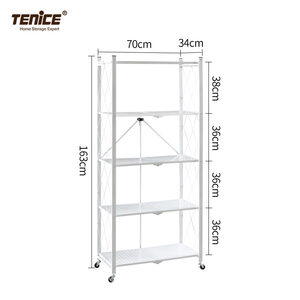 Tenice 5-Tier Foldable <strong>Standing</strong> <strong>Shelf</strong> <strong>Units</strong> ,Expandable &amp; Adjustable Storage Rack, Metal Heavy Duty Storage <strong>Shelf</strong> with Wheels - Product Image 2