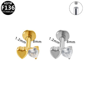 Pendientes de titanio con diseño de corazón y flor para uso diario en oreja y labio, titanio ASTM F136 - Product Image 5