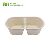 Fabrieksmatig composteerbare wegwerp voedselcontainer van bagasse met 2 compartimenten, 700ml (24oz), met deksel, voor school, afhaalmaaltijden en bezorging