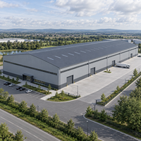 Bâtiment métallique préfabriqué EN S355 multi-ports en acier avec panneaux de laine minérale pour entrepôt, atelier et bureau