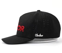 Casquette de camionneur personnalisée avec broderie 3D en relief et perforations laser, casquette de sport structurée à 5 panneaux noire à séchage rapide 100% polyester avec fermeture snapback