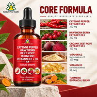 Perseek Complément alimentaire au poivre de Cayenne, gouttes liquides orales, baies d'aubépine, vitamine D3 K2, poudre de betterave, cannelle de Ceylan, curcuma, pour adultes