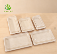 Plateau à sushi jetable en fibre de pulpe de bagasse de canne à sucre SUMKOKA avec couvercle en PET, écologique et micro-ondable