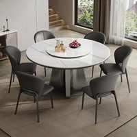 Ensemble de table et chaises de salle à manger rondes en marbre de luxe moderne, 4, 6 ou 8 places, cuisine, salle à manger, salon, design de meubles en métal élégant