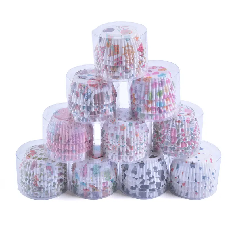100pcs Pack Set Printed Mini Muffin Paper Cups Disposable Grease Proof Cupcake Holders Baking Snack Cupcake Containers