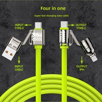 Câble de charge rapide et de transfert de données USB A/C vers C/L Type C 4-en-1 en silicone avec puce E-Marker 240W pour iPhone Samsung IOS Android