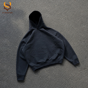 Wholesale Unisex Heavyweight Fleece Oversized <b>3D</b> Embossed <b>Hoodie</b> with Custom Logo Streetwear Essential Pullover <b>Hoodie</b> for Men - Product Image 2