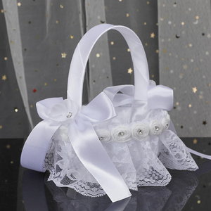 Fête de mariage faveurs pour les invités strass Rose fleur motif ruban arc dentelle <span class=keywords><strong>blanche</strong></span> femmes filles femmes mariée paniers de mariage - Product Image 2