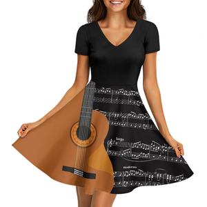 Vestido de bolsillo transpirable, patrón de nota musical de guitarra, vestido elegante informal para mujer con salida de fábrica, ropa <span class=keywords><strong>femenina</strong></span>, faldas Midi - Product Image 2