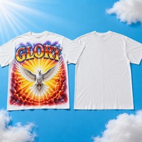 T-shirt en jersey blanc à motif graphique 100% coton, imprimé Glory, ailes de colombe aérographe, rayons jaunes orange, rouge feu, streetwear Metour