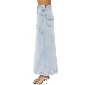 กระโปรงยีนส์ทรงเอเอวสูงสีฟ้าอ่อนติดกระดุมเต็มตัวสำหรับผู้หญิง ผลิตตามสั่งจากโรงงานจีน ขายส่ง เหมาะสำหรับใส่ทำงานหรือเป็นชุดลำลองสำหรับสาวๆ - Product Image 5