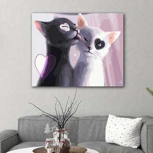 Kit de <span class=keywords><strong>peinture</strong></span> à l'huile DIY Animal mignon <span class=keywords><strong>par</strong></span> numéros Chats noirs <span class=keywords><strong>et</strong></span> blancs Décoration intérieure numérique pour enfants Base de support en toile de lin - Product Image 2