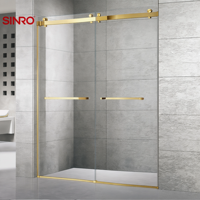 Porte de douche coulissante double moderne en acier inoxydable 304 doré poli avec cadre en verre trempé pour projet hôtelier
