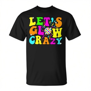 T-shirt promotionnel unisexe à manches courtes et col rond pour adulte, motif numérique « Let's Glow Crazy Glowing Era Party » - Product Image 2