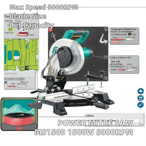 Power <span class=keywords><strong>Action</strong></span> 1500W MS1500 <span class=keywords><strong>Scie</strong></span> à onglets électrique <span class=keywords><strong>Scie</strong></span> à bois de qualité bricolage avec fonction 5000PRM - Product Image 3