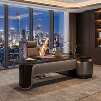 Bureau de direction ergonomique de luxe à finition brillante, respectueux de l'environnement, en MDF E1, avec charge sans fil, table de patron moderne, mobilier de bureau moderne