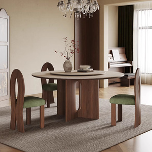 Hiện đại Retro gió Đường hầm đá slab vòng bàn ăn và ghế Net đỏ đen óc chó cho nhà và khách sạn sử dụng - Product Image 4