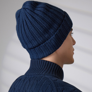 Custom Logo Wool Blend Ribbed Cuffed Beanie <b>Men</b> Thick Warm Knitted <b>Winter</b> Skull <b>Cap</b> <b>for</b> Ski Running Daily Outdoor - Product Image 5