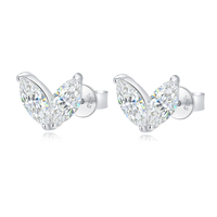 Vente en gros usine Boucles d'oreilles clous en argent sterling S925 en forme de feuille, Moissanite taille marquise 0,5 ct, Couleur D, VVS1, Certification GRA