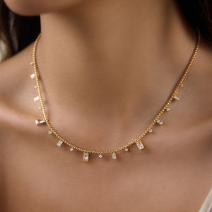 Collier avec pendentif carré en acier inoxydable plaqué or 18 carats et strass blancs, chaîne en boîte, pour femmes, bijoux élégants, cadeau - Product Image 3