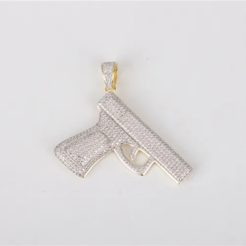 Cool design hip hop gun pendant for men 925 sterling silver charm iced out pave pendant