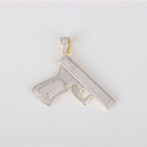 Colgante con diseño <span class=keywords><strong>de</strong></span> pistola <span class=keywords><strong>de</strong></span> hip hop para hombre, abalorio <span class=keywords><strong>de</strong></span> <span class=keywords><strong>plata</strong></span> <span class=keywords><strong>de</strong></span> ley 925, colgante empedrado - Product Image 1