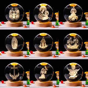 Luz de noche de bola de cristal de Jesús grabada con láser 3D con brillo cálido-Regalo de decoración religiosa - Product Image 6