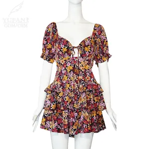 YuFan Vestido de férias feminino estilo havaiano personalizado, vestido tropical floral com estampa personalizada, cintura elástica, para festas, vestido casual