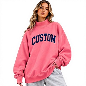 Trending Women's Oversized Drop Shoulder <b>Pink</b> Color Mock Neck <b>Sweatshirt</b> with Customized Logo Design & Colors - Product Image 1
