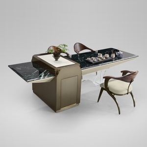 Table moderne en marbre naturel Verde <span class=keywords><strong>Alpi</strong></span> avec support en acrylique, table de conférence polyvalente pour villa et maison - Product Image 2