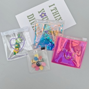 Pochette zippée en plastique transparent avec logo imprimé personnalisé, sacs à bijoux zippés holographiques givrés - Product Image 2