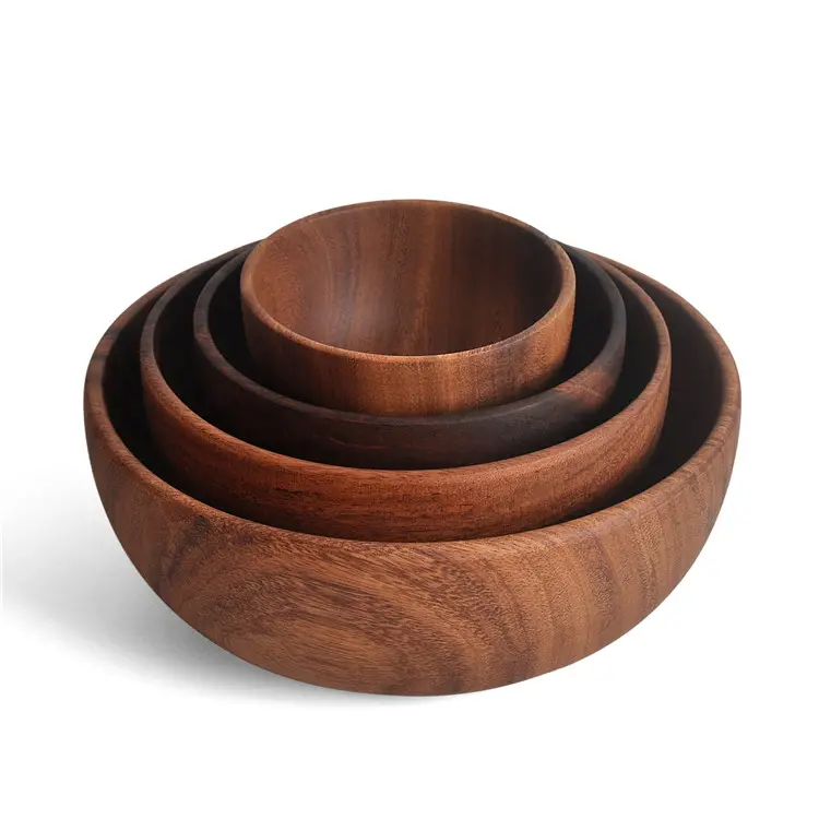 Custom logo Multi Size Acacia Wood Bowls Tableware Wooden Salad Bowl