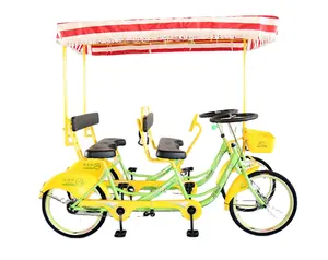 Factory Park Seaside Family 4 Wheel Pedal Bike Adulto Pedal Car Sightseeing Tandem Bike 4 personas cómoda bicicleta de turismo