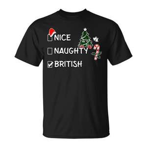 Nice Naughty <b>British</b> Christmas <b>T</b>-<b>Shirt</b> Unisex Crew Neck Short Sleeve Adult Promotional Design - Product Image 1