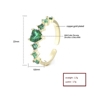 Moda señoras oclor joyería verde circón 18K Latón chapado en oro mujeres anillos en forma de corazón con tienda de anillos en línea - Product Image 6