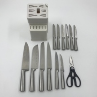 Lot de 14 couteaux à fruits Santoku en acier inoxydable pour chef utilitaire set de couteaux de cuisine avec bloc de support en plastique