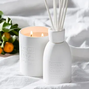 Luxe Natuurlijke Soja Modieuze Keramische Kaars Potten Met Etherische Olie Reed Diffuser Gift Set