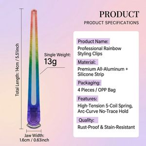4 pinzas de pelo con degradado <span class=keywords><strong>arco</strong></span>íris, clips de aluminio para seccionar, horquillas con tira de silicona antideslizante para peinar - Product Image 2