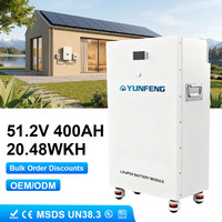 Batería LiFePO4 YUNFENG de 51.2V 400Ah, Paquete de Baterías Apilables de 20kWh 30kWh para Almacenamiento de Energía Doméstica, Compatible con CAN RS485 RS232, Lista para Enviar