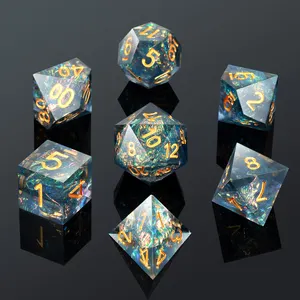 Wholesale Sharp Edge Resin Dice Set D&D Handmade 7 pcs Custom DnD Dice Dungeons and Dragon Dice for Board Game