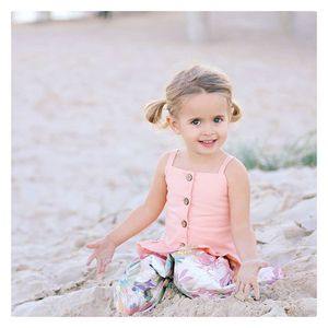 <b>Kids</b> Clothing <b>Sets</b> Girls <b>Colouring</b> Sleeveless Buttons up Beach <b>Set</b> With Flower Printing and Lace - Product Image 2